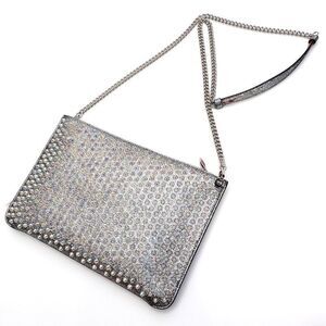 Christian Louboutin Spike Studs Shoulder Bag Clutch Bag Silver